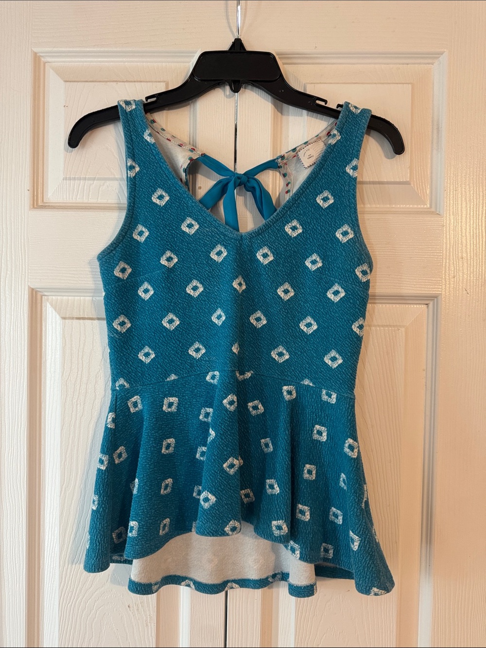 Anthropologie Teal Diamond-Print Peplum Cami
